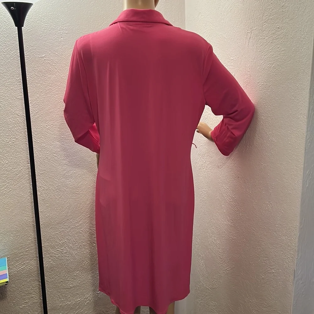 New York & Company Womens Sz M bubblegum pink 3/4 Sleeve Button Up Shirt Dress - Picture 2 of 3